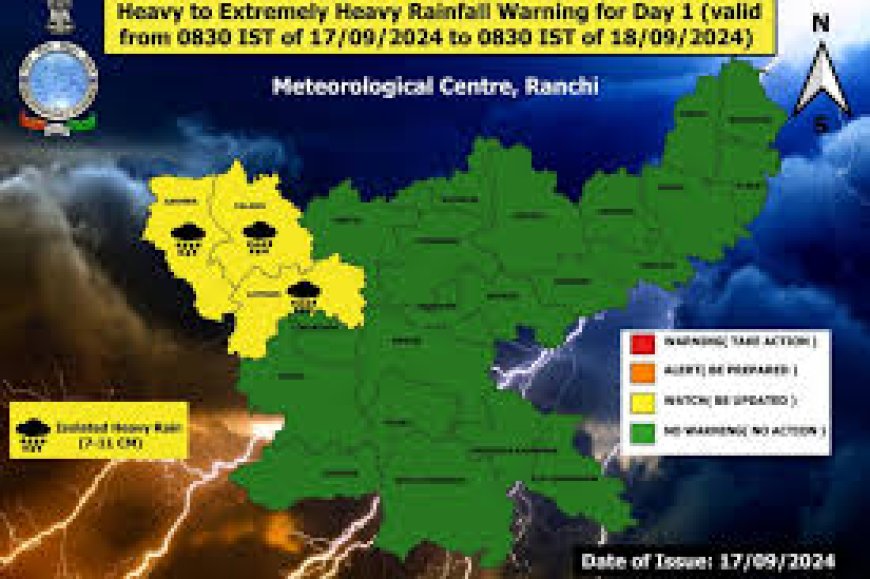 झारखंड में अभी बारिश से राहत नहीं मिलने वाला आज भी इन जिलों में भारी बारिश के आसार, येलो अलर्ट जारी